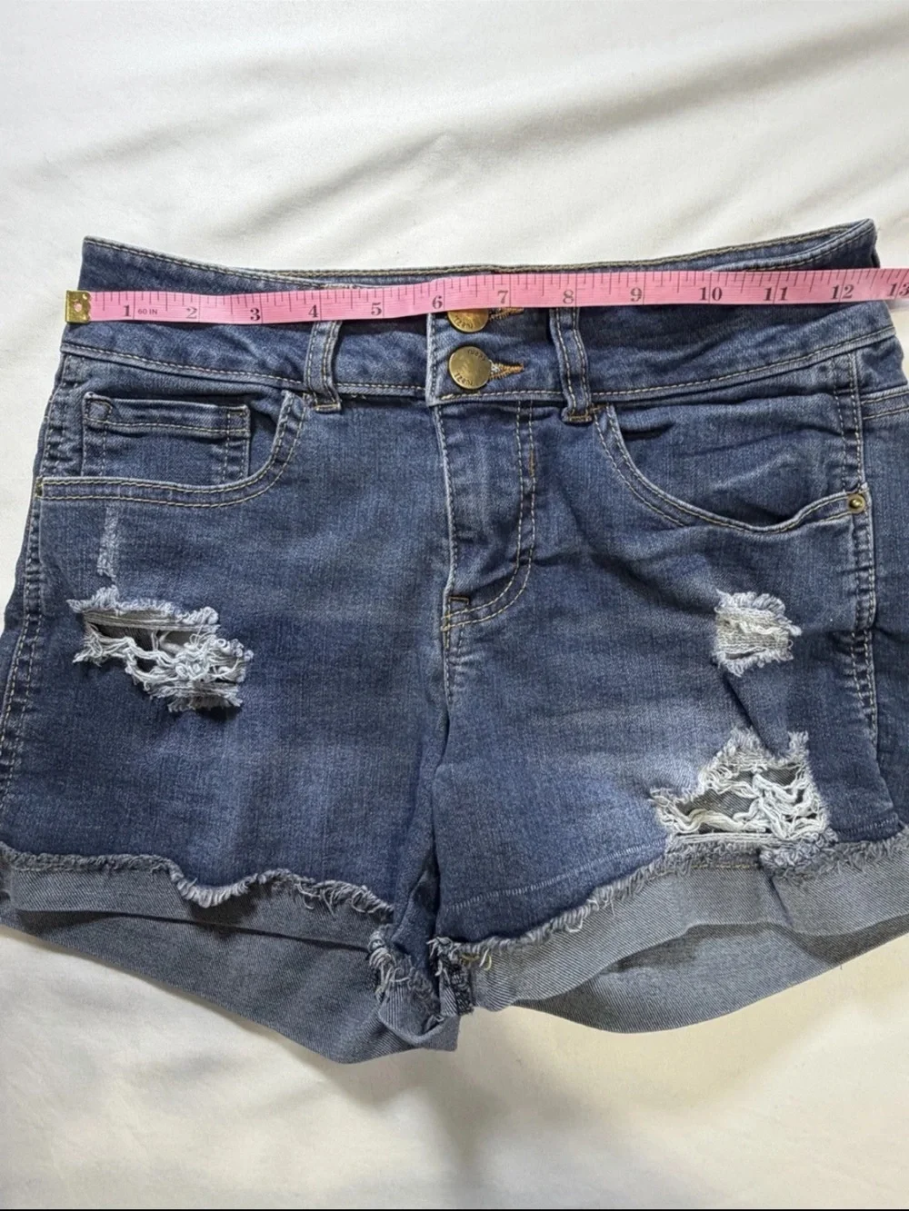 Women's Distressed High-Waist Denim Shorts - Blue